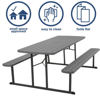 Cosco Folding Picnic Table - For - Table TopTaupe Top - 800 lb Capacity x 72" Table Top Width x 57" Table Top Depth - 29" Height - Wood Grain, Resin Top Material - 1 Each