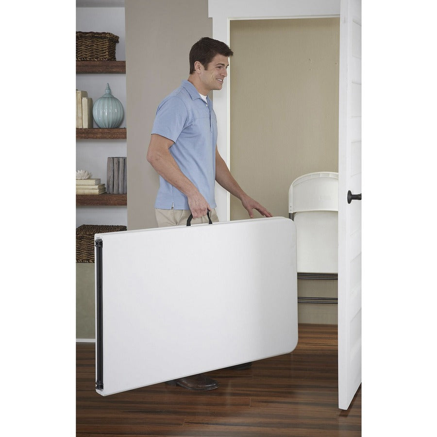 Cosco Fold-in-Half Blow Molded Table - For - Table TopRectangle Top - Four Leg Base - 4 Legs - 300 lb Capacity x 30" Table Top Width x 96" Table Top Depth - 29.25" Height - White - 1 Each