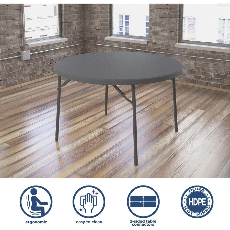 Dorel Zown Commercial Round Blow Mold Fold Table - For - Table TopRound Top - 4 Legs - 750 lb Capacity x 48" Table Top Diameter - 29.30" Height - Gray - High-density Polyethylene (HDPE), Resin - 1 Each