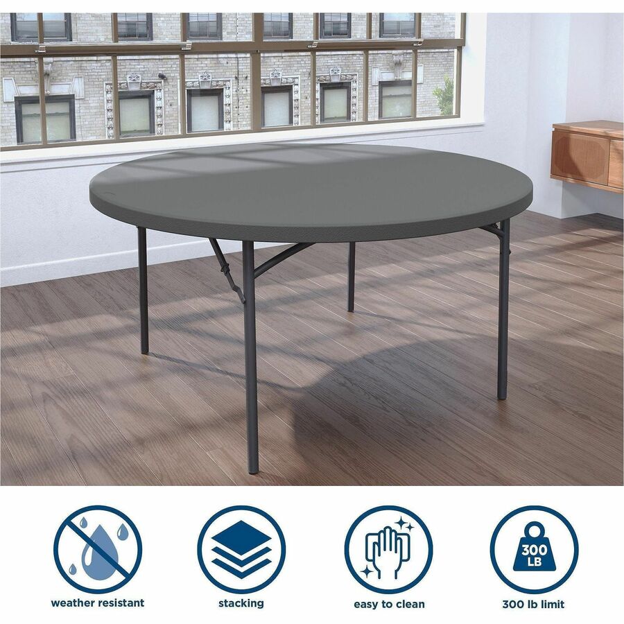 Dorel Zown Commercial Round Blow Mold Fold Table - For - Table TopRound Top - 4 Legs - 750 lb Capacity x 60" Table Top Diameter - 29.20" Height - Gray - High-density Polyethylene (HDPE), Resin - 1 Each