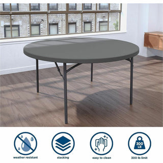 Dorel Zown Commercial Round Blow Mold Fold Table - For - Table TopRound Top - 4 Legs - 750 lb Capacity x 60" Table Top Diameter - 29.20" Height - Gray - High-density Polyethylene (HDPE), Resin - 1 Each