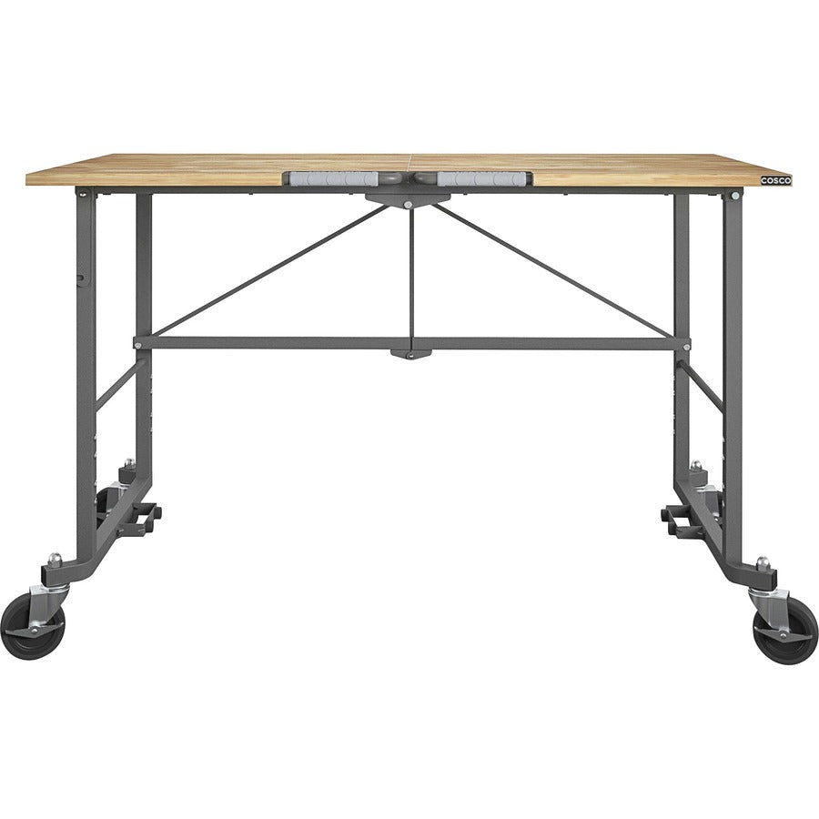 Cosco Smartfold Portable Work Desk Table - Four Leg Base - 4 Legs - 400 lb Capacity x 14.50" Table Top Width x 25.51" Table Top Depth - 55.25" Height - Gray - Steel - Hardwood Top Material - 1 Each