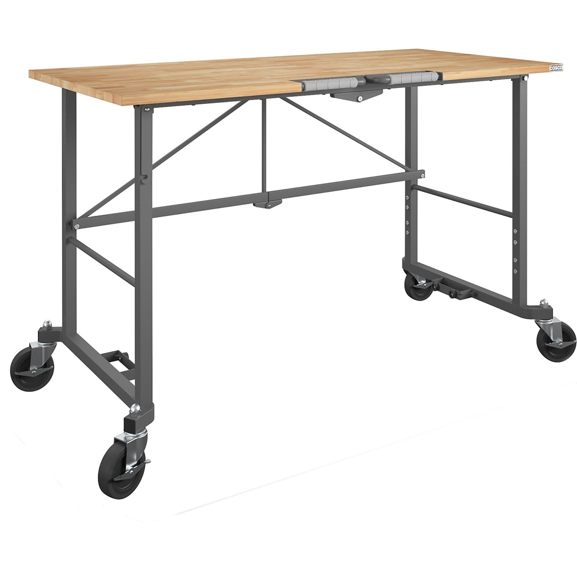 Cosco Smartfold Portable Work Desk Table - Four Leg Base - 4 Legs - 400 lb Capacity x 14.50" Table Top Width x 25.51" Table Top Depth - 55.25" Height - Gray - Steel - Hardwood Top Material - 1 Each - 1