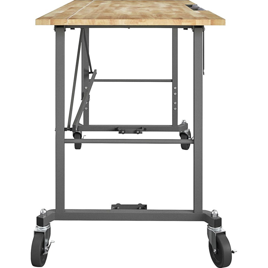 Cosco Smartfold Portable Work Desk Table - Four Leg Base - 4 Legs - 400 lb Capacity x 14.50" Table Top Width x 25.51" Table Top Depth - 55.25" Height - Gray - Steel - Hardwood Top Material - 1 Each