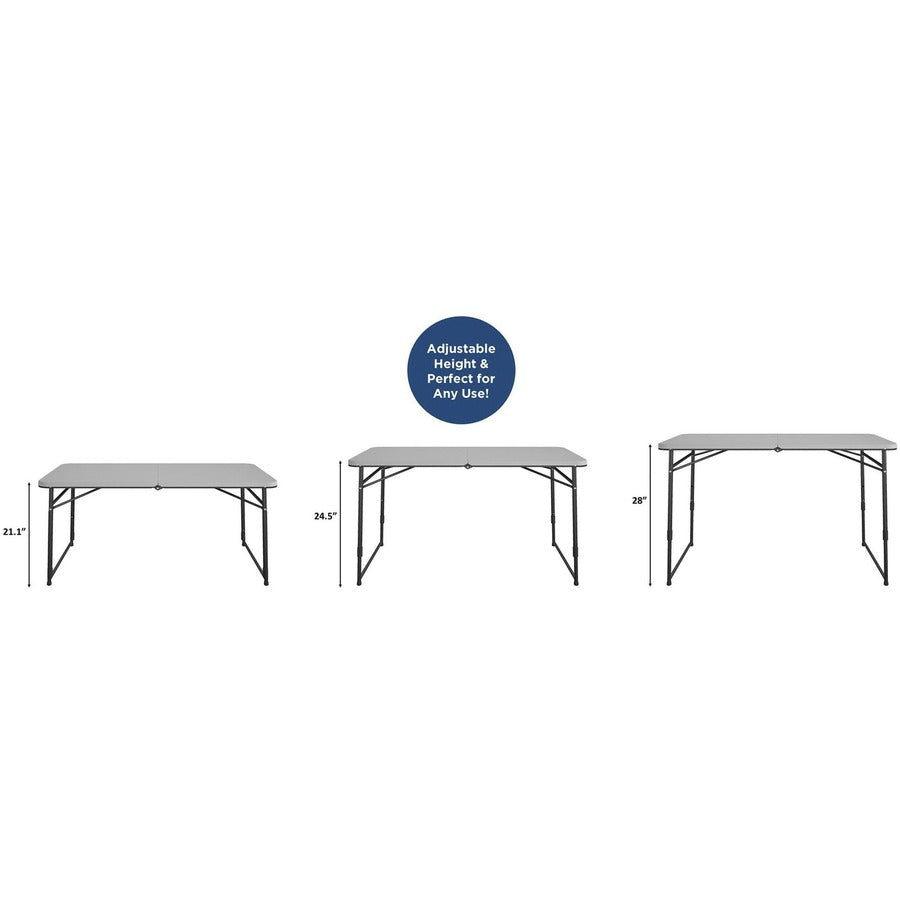 Cosco Fold Portable Indoor/Outdoor Utility Table - 200 lb Capacity - Adjustable Height x 48" Table Top Width x 24" Table Top Depth - 28" Height - Gray - Steel, Resin - 1 Each