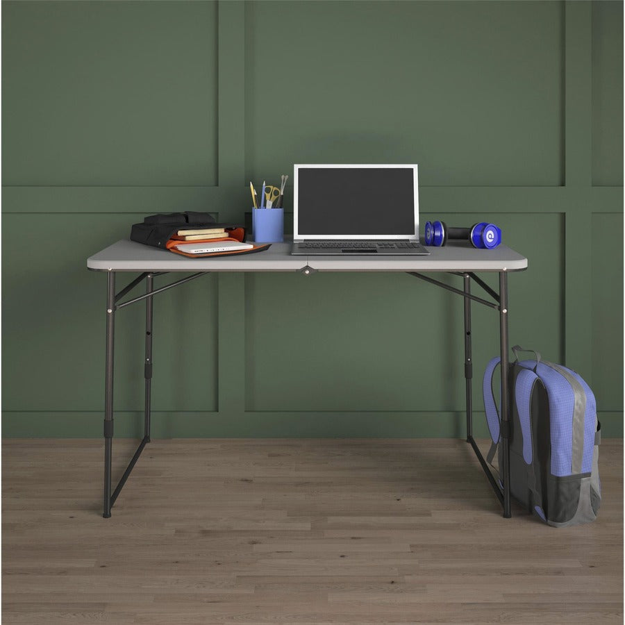 Cosco Fold Portable Indoor/Outdoor Utility Table - 200 lb Capacity - Adjustable Height x 48" Table Top Width x 24" Table Top Depth - 28" Height - Gray - Steel, Resin - 1 Each