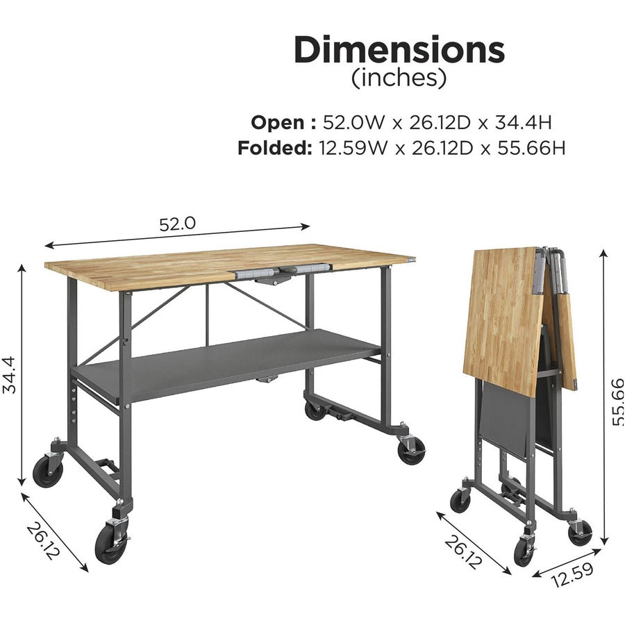 Cosco SmartFold Butcher Block Portable Workbench - 400 lb Capacity x 52" Table Top Width x 34.80" Table Top Depth - 25.50" Height - Assembly Required - Gray - 1 Each