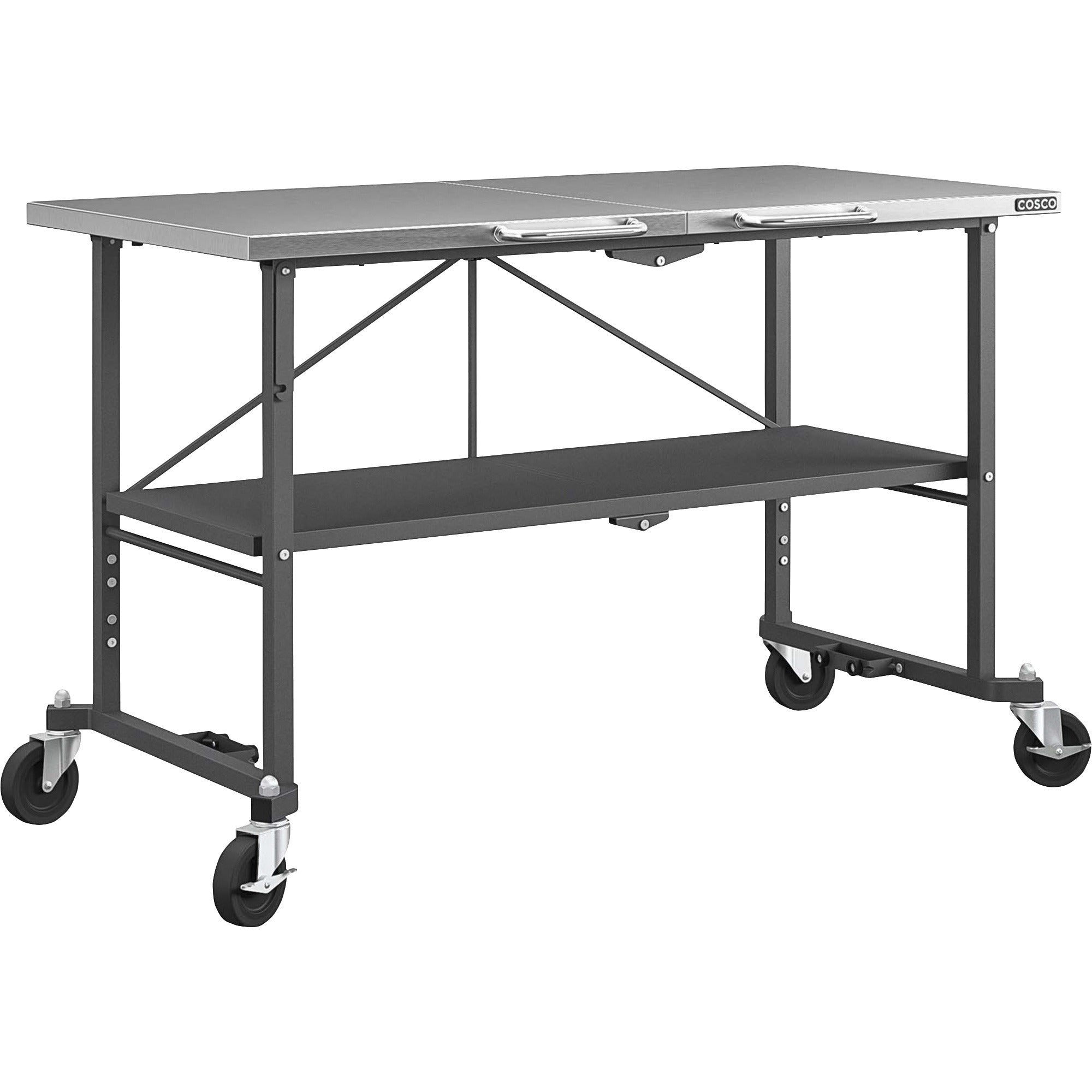 Cosco Commercial SmartFold Portable Workbench - Four Leg Base - 4 Legs - 700 lb Capacity x 52" Table Top Width x 25.50" Table Top Depth - 34.70" Height - Assembly Required - Gray - Stainless Steel - Stainless Steel Top Material - 1 Each - 1