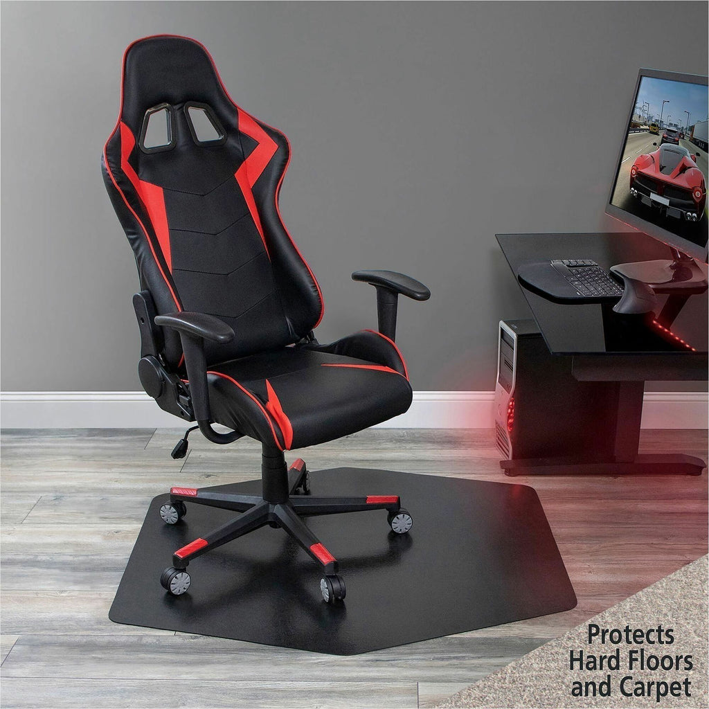 ES ROBBINS Game Zone Chair Mat - Medium Pile Carpet, Hard Floor - 46" Length x 42" Width - Hexagon - Vinyl - Black - 1Each