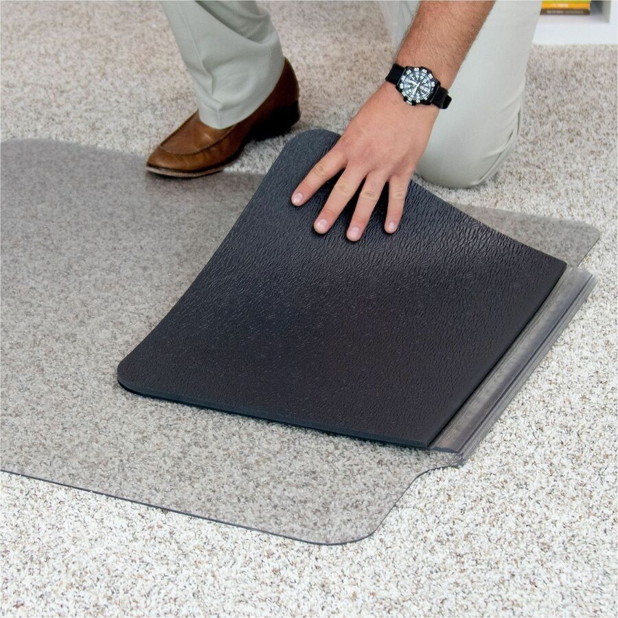 ES ROBBINS Sit or Stand Mat with Lip - Pile Carpet - 53" Length x 36" Width - Lip Size 18" Length x 20" Width - Rectangular - Vinyl, Foam - Clear - 1Each