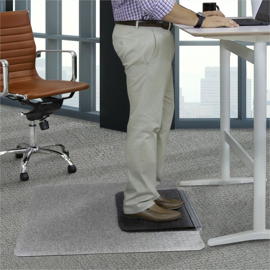 ES ROBBINS Sit or Stand Mat with Lip - Pile Carpet - 53" Length x 36" Width - Lip Size 18" Length x 20" Width - Rectangular - Vinyl, Foam - Clear - 1Each