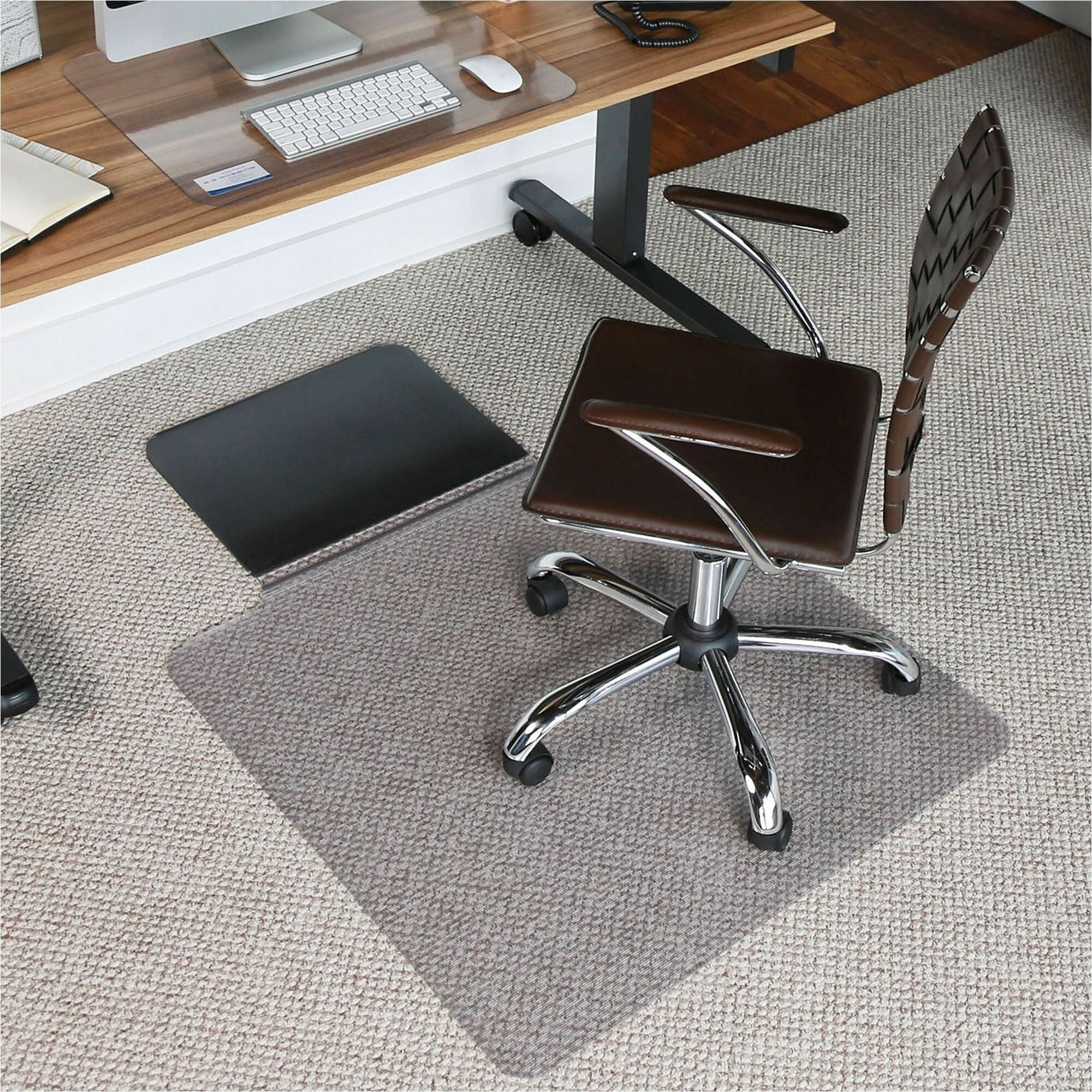ES ROBBINS Sit or Stand Mat with Lip - Pile Carpet - 53" Length x 36" Width - Lip Size 18" Length x 20" Width - Rectangular - Vinyl, Foam - Clear - 1Each