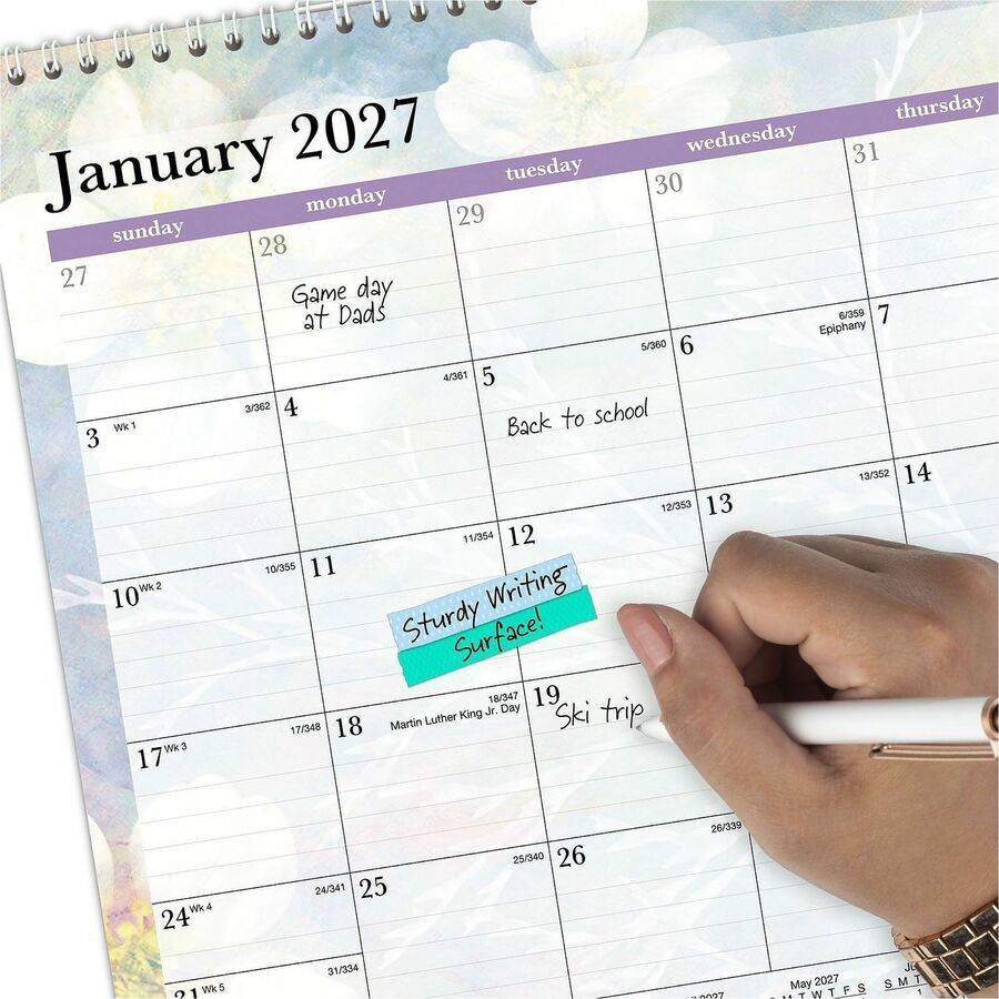 At-A-Glance Dreams Wall Calendar - Medium Size - Julian Dates - Monthly - 12 Month - January 2024 - December 2024 - 1 Month Single Page Layout - 15" x 12" White Sheet - Wire Bound - Blue, White, Purple, Yellow - Paper - 12" Height x 15" Width - Dated