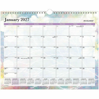At-A-Glance Dreams Wall Calendar - Medium Size - Julian Dates - Monthly - 12 Month - January 2024 - December 2024 - 1 Month Single Page Layout - 15" x 12" White Sheet - Wire Bound - Blue, White, Purple, Yellow - Paper - 12" Height x 15" Width - Dated