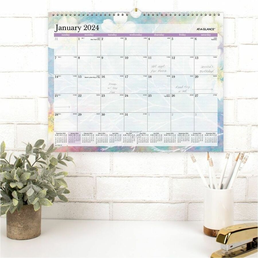 at-a-glance-dreams-wall-calendar-medium-size-julian-dates-monthly-12-month-january-2024-december-2024-1-month-single-page-layout-15-x-12-white-sheet-wire-bound-blue-white-purple-yellow-paper-12-height-x-15-width-dated_aagpm83707 - 2