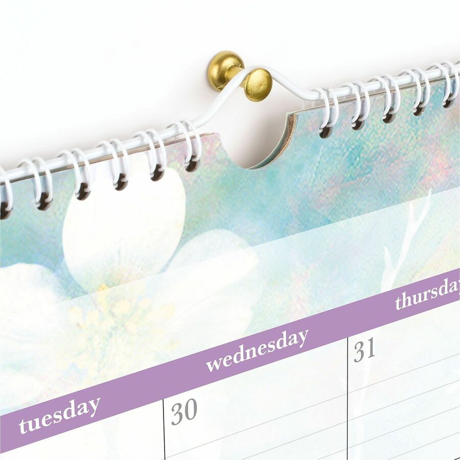 At-A-Glance Dreams Wall Calendar - Medium Size - Julian Dates - Monthly - 12 Month - January 2024 - December 2024 - 1 Month Single Page Layout - 15" x 12" White Sheet - Wire Bound - Blue, White, Purple, Yellow - Paper - 12" Height x 15" Width - Dated