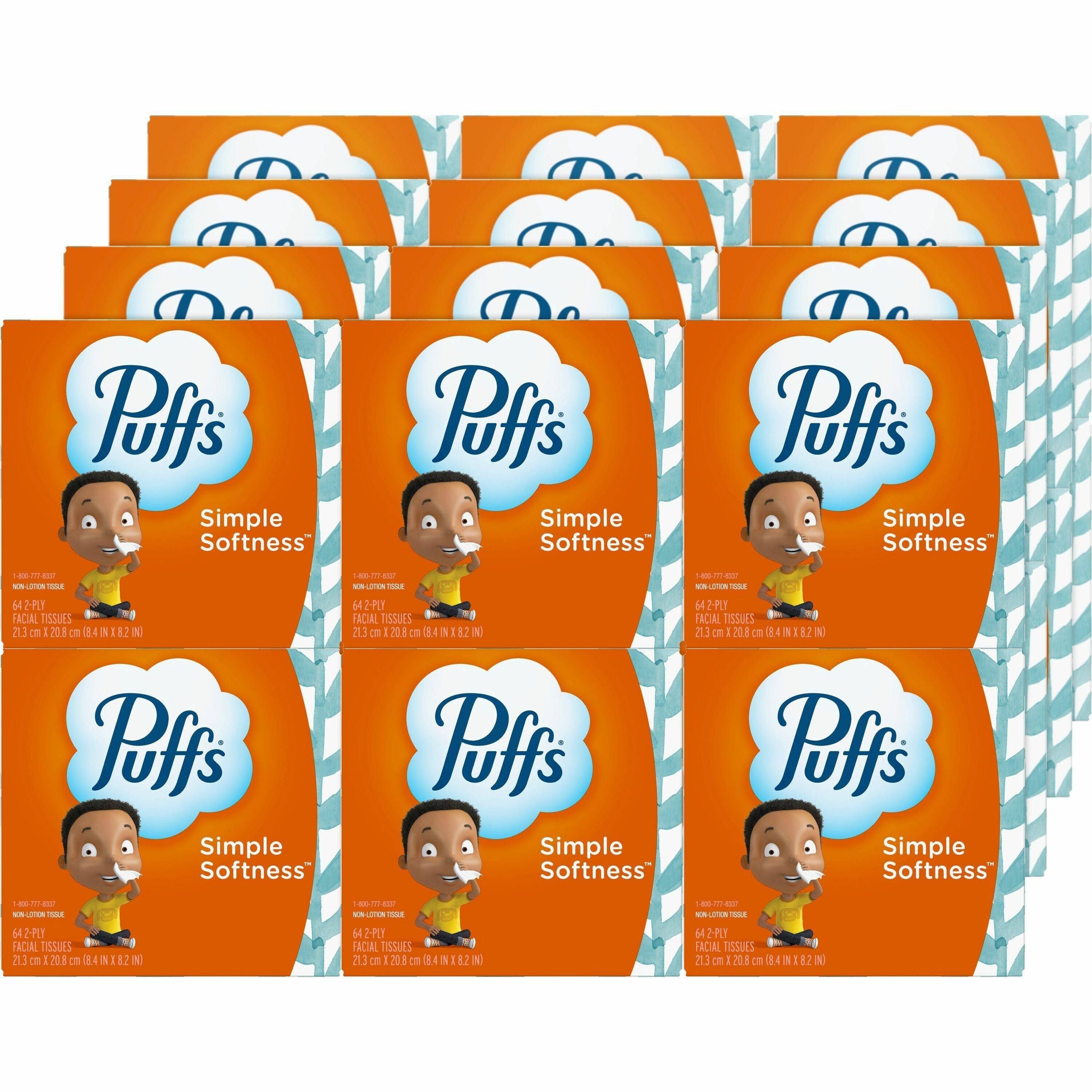 puffs-basic-facial-tissue-2-ply-840-x-820-white-soft-comfortable-allergen-free-durable-strong-lotion-free-fragrance-free-for-room-skin-home-skin-64-per-box-24-carton_pgc84405ct - 1