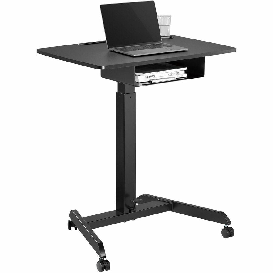 Kantek Adjustable Height Mobile Sit Stand Desk - Adjustable Height - 22" Table Top Length x 31.50" Table Top Width - 49" Height - Assembly Required - Black - Melamine Top Material - 1 Each
