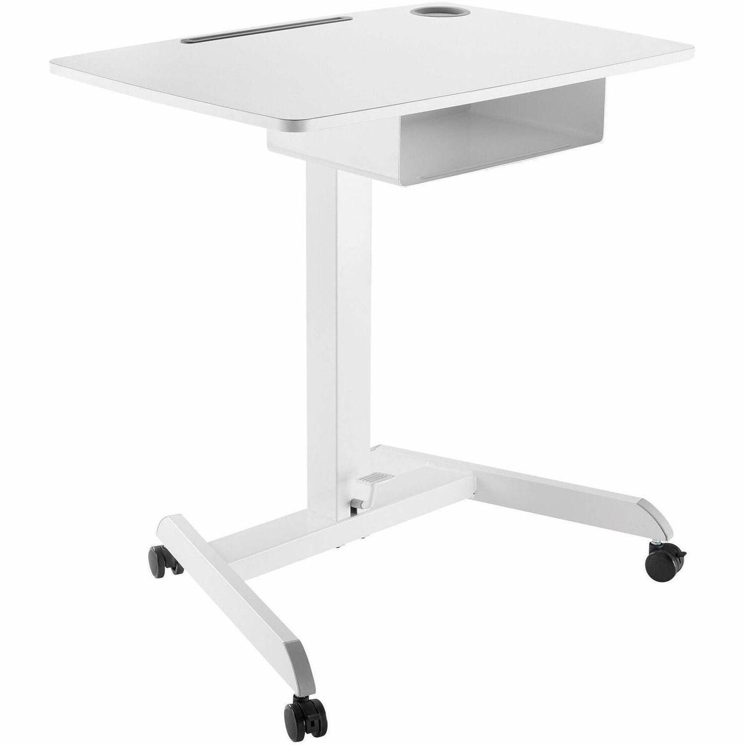 Kantek Adjustable Height Mobile Sit Stand Desk - Adjustable Height - 22" Table Top Length x 31.50" Table Top Width - 49" Height - Assembly Required - White - Melamine Top Material - 1 Each