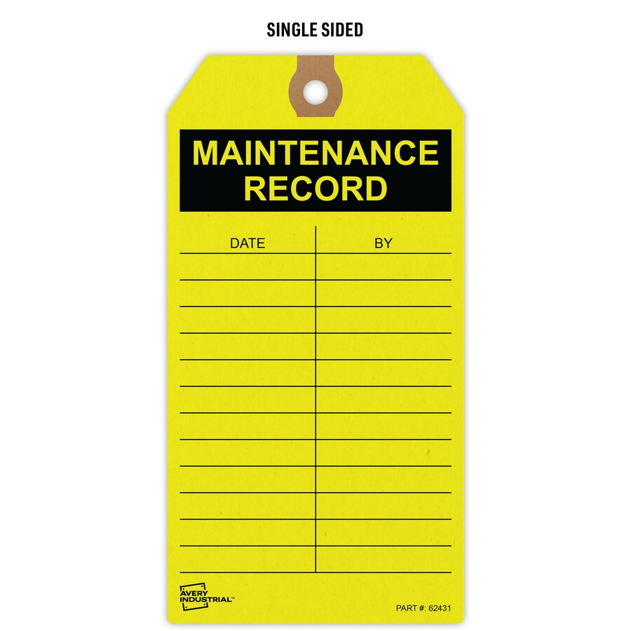 Avery Preprinted MAINTENANCE RECORD Hang Tags - 5.75" Length x 3" Width - 25 / Pack - Card Stock - Yellow
