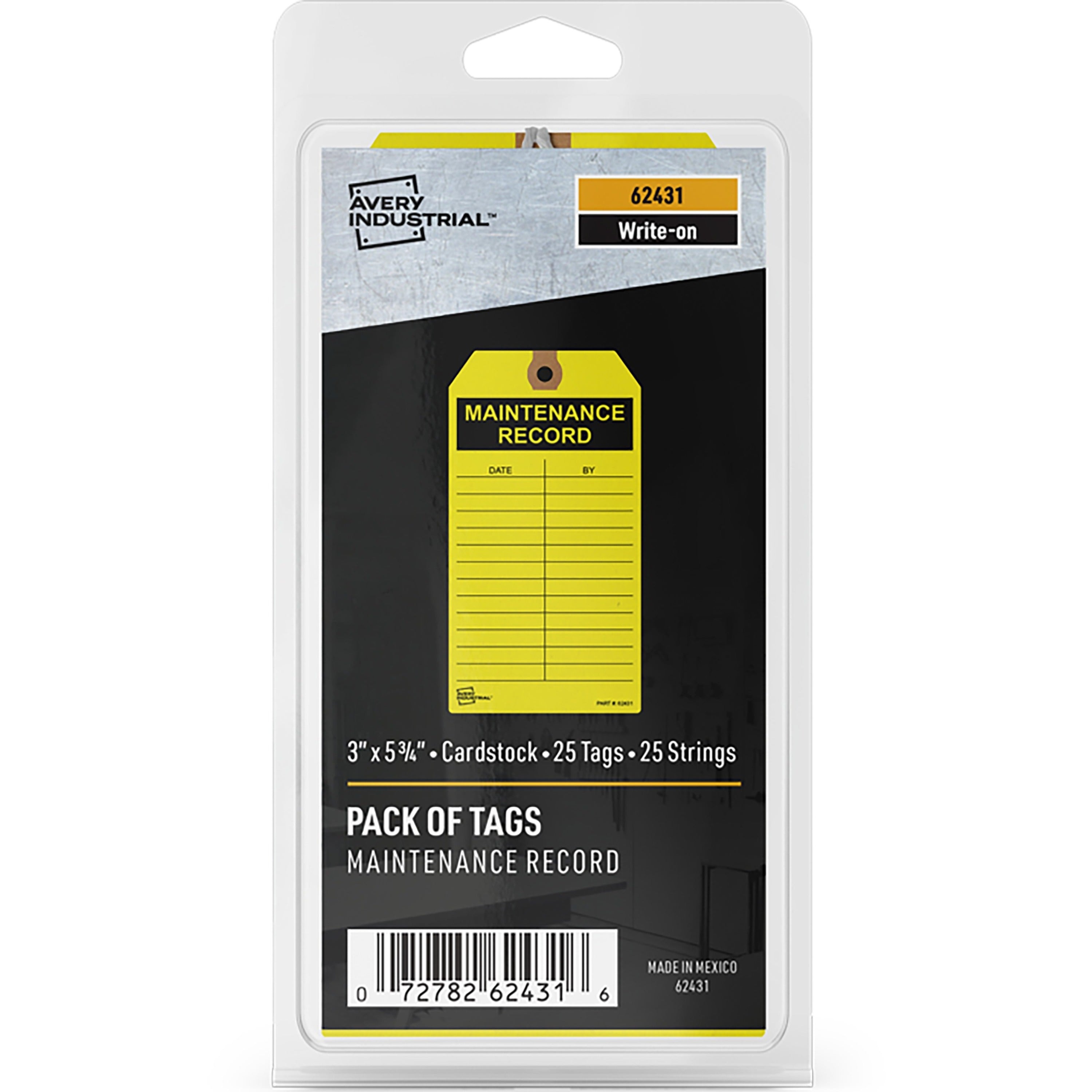 Avery Preprinted MAINTENANCE RECORD Hang Tags - 5.75" Length x 3" Width - 25 / Pack - Card Stock - Yellow