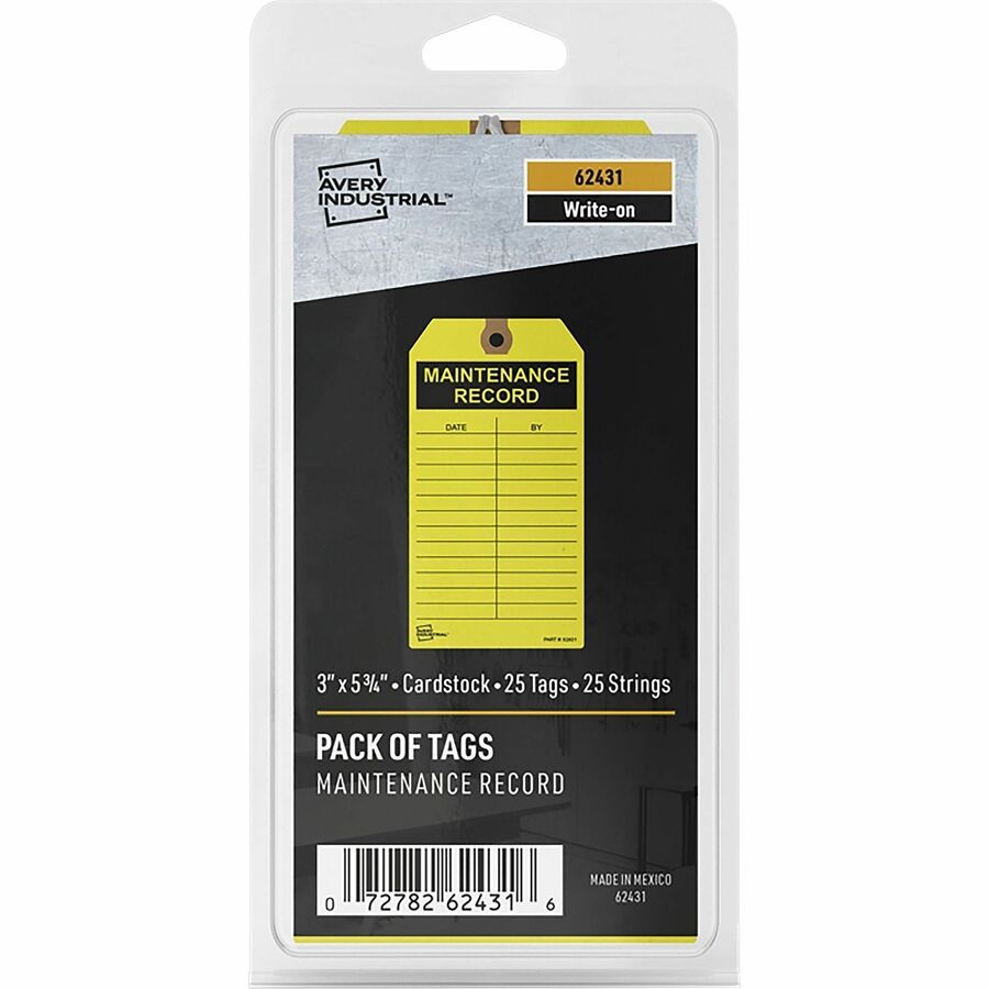 Avery Preprinted MAINTENANCE RECORD Hang Tags - 5.75" Length x 3" Width - 25 / Pack - Card Stock - Yellow