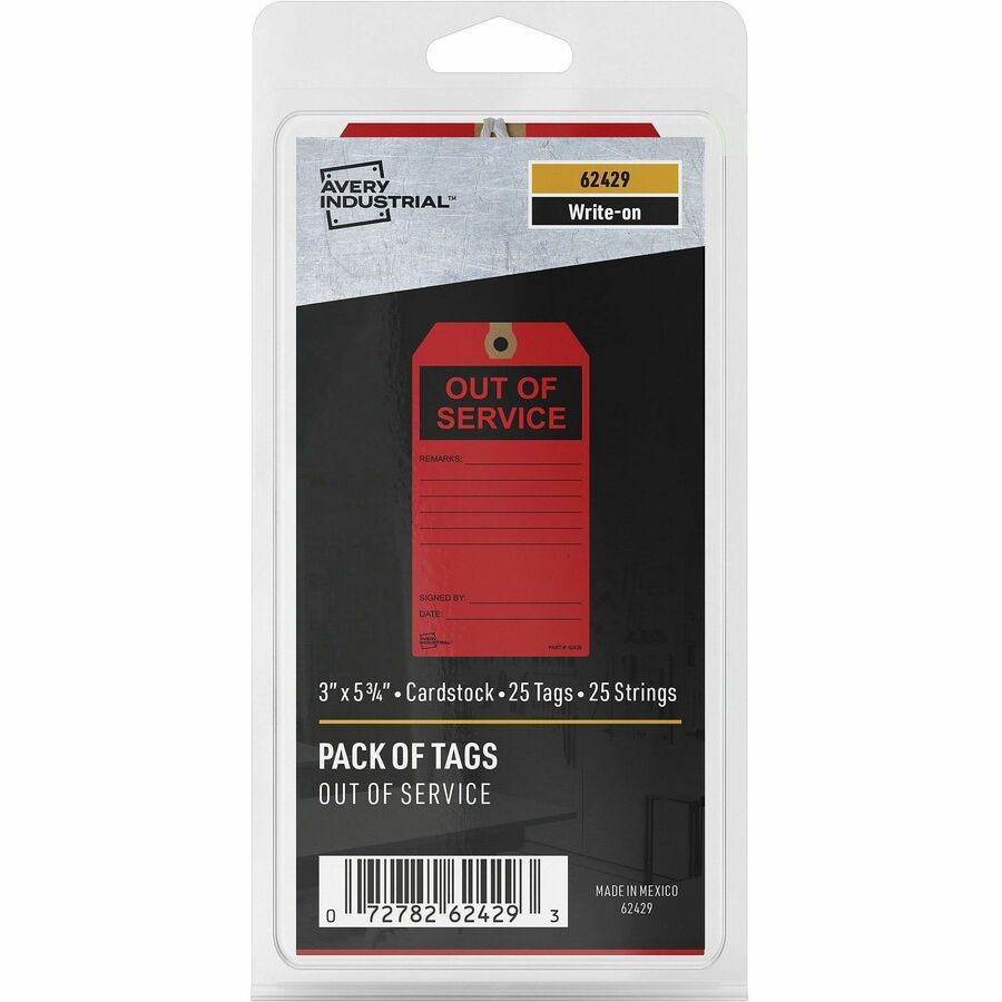 Avery Preprinted OUT OF SERVICE Red Service Tags - 5.75" Length x 3" Width - 25 / Pack - Card Stock - Red