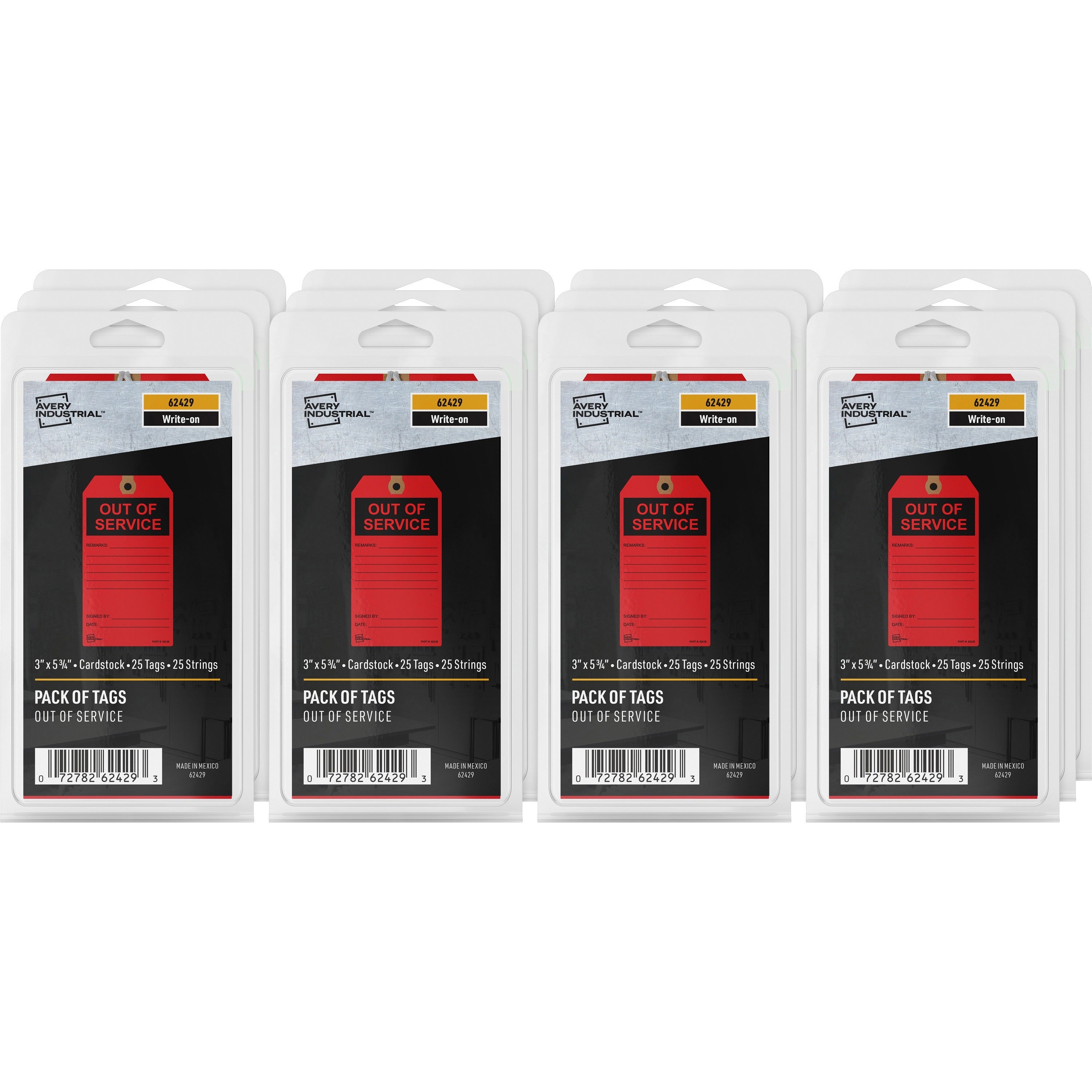 Avery Preprinted OUT OF SERVICE Red Service Tags - 5.75" Length x 3" Width - 25 / Pack - Card Stock - Red