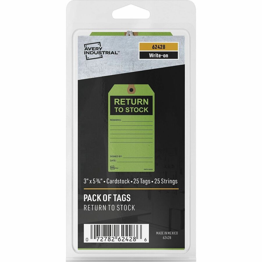 Avery RETURN TO STOCK Preprinted Inventory Tags - 5.75" Length x 3" Width - Rectangular - 25 / Pack - Card Stock - Green