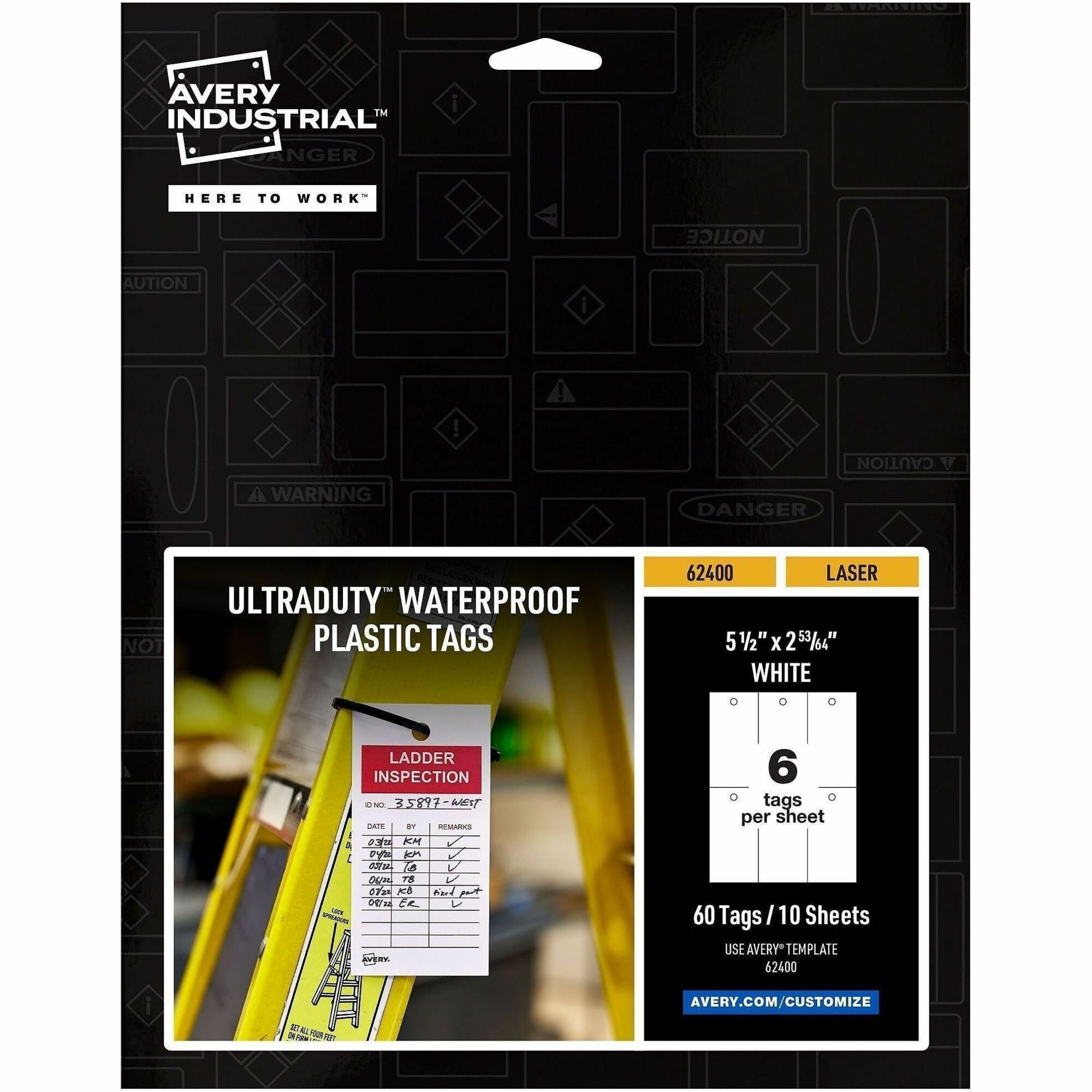 Avery UltraDuty Lock Out Tag Out Hang Tags - 2.92" Length x 5.50" Width - 60 / Pack - Plastic - White
