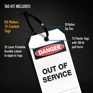 Avery UltraDuty Hazard Warning Tag Kit - 3.25" Length x 5.75" Width - 15 / Pack - Plastic, Nylon, Vinyl - White