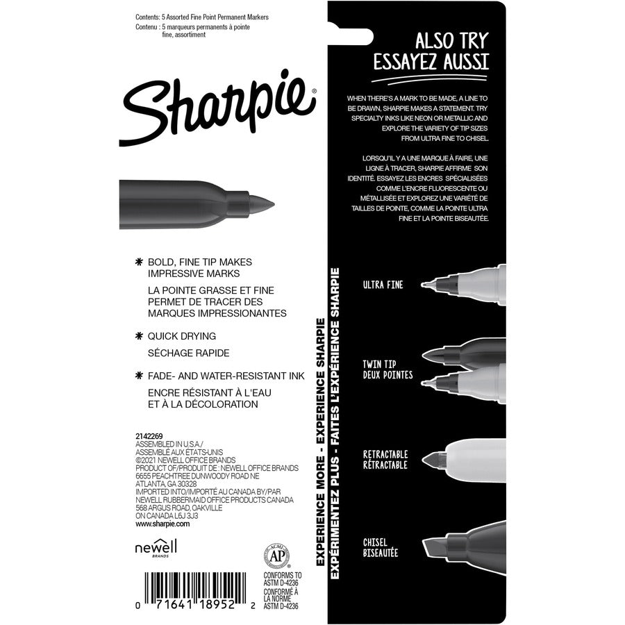 Sharpie Mystic Gems Permanent Markers - Fine Marker Point - Multi - 5 / Pack