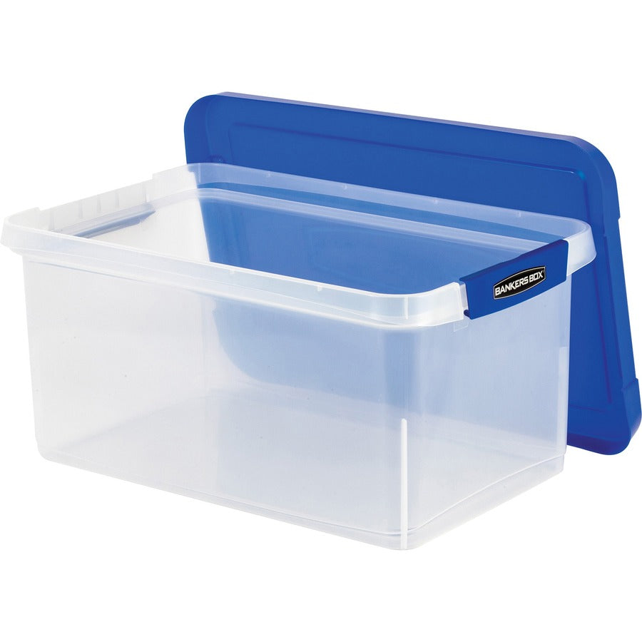 Bankers Box Heavy-Duty File Box - External Dimensions: 14.2" Width x 22.4" Depth x 10.6" Height - Media Size Supported: Letter 8.50" x 11" - Lid Lock Closure - Stackable - Plastic, Polypropylene - Clear, Blue - For File, Document, Storage - 1 Each -