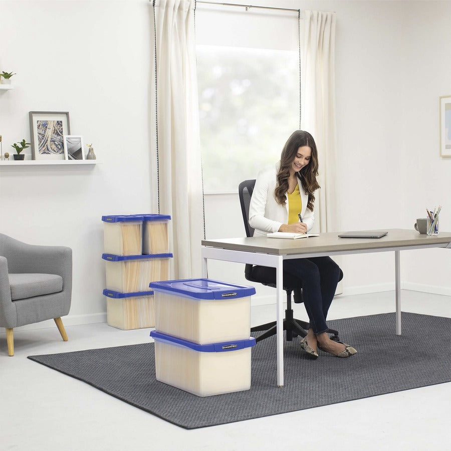 Bankers Box Heavy-Duty File Box - External Dimensions: 14.2" Width x 22.4" Depth x 10.6" Height - Media Size Supported: Letter 8.50" x 11" - Lid Lock Closure - Stackable - Plastic, Polypropylene - Clear, Blue - For File, Document, Storage - 1 Each -