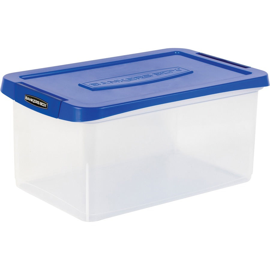 Bankers Box Heavy-Duty File Box - External Dimensions: 14.2" Width x 22.4" Depth x 10.6" Height - Media Size Supported: Letter 8.50" x 11" - Lid Lock Closure - Stackable - Plastic, Polypropylene - Clear, Blue - For File, Document, Storage - 1 Each -