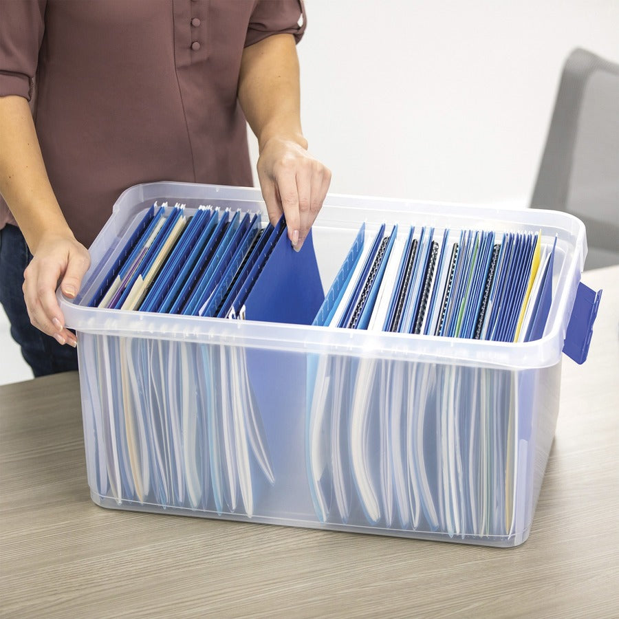 Bankers Box Heavy-Duty File Box - External Dimensions: 14.2" Width x 22.4" Depth x 10.6" Height - Media Size Supported: Letter 8.50" x 11" - Lid Lock Closure - Stackable - Plastic, Polypropylene - Clear, Blue - For File, Document, Storage - 1 Each -