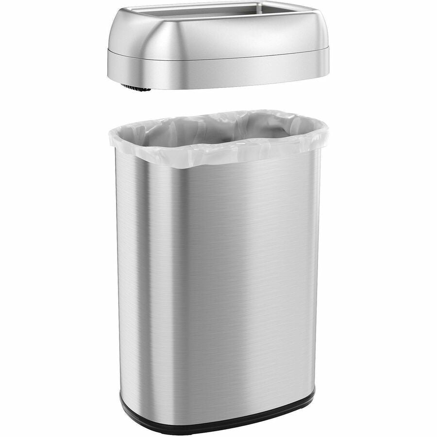 HLS Commercial Stainless Steel Open Top Trash Can - 13 gal Capacity - Elliptical - Manual - Heavy Duty, Fingerprint Resistant, Bacteria Resistant, Vented, Handle, Easy to Clean - 24.3" Height x 11.5" Width - Stainless Steel, ABS Plastic - Gray - 1 Ea
