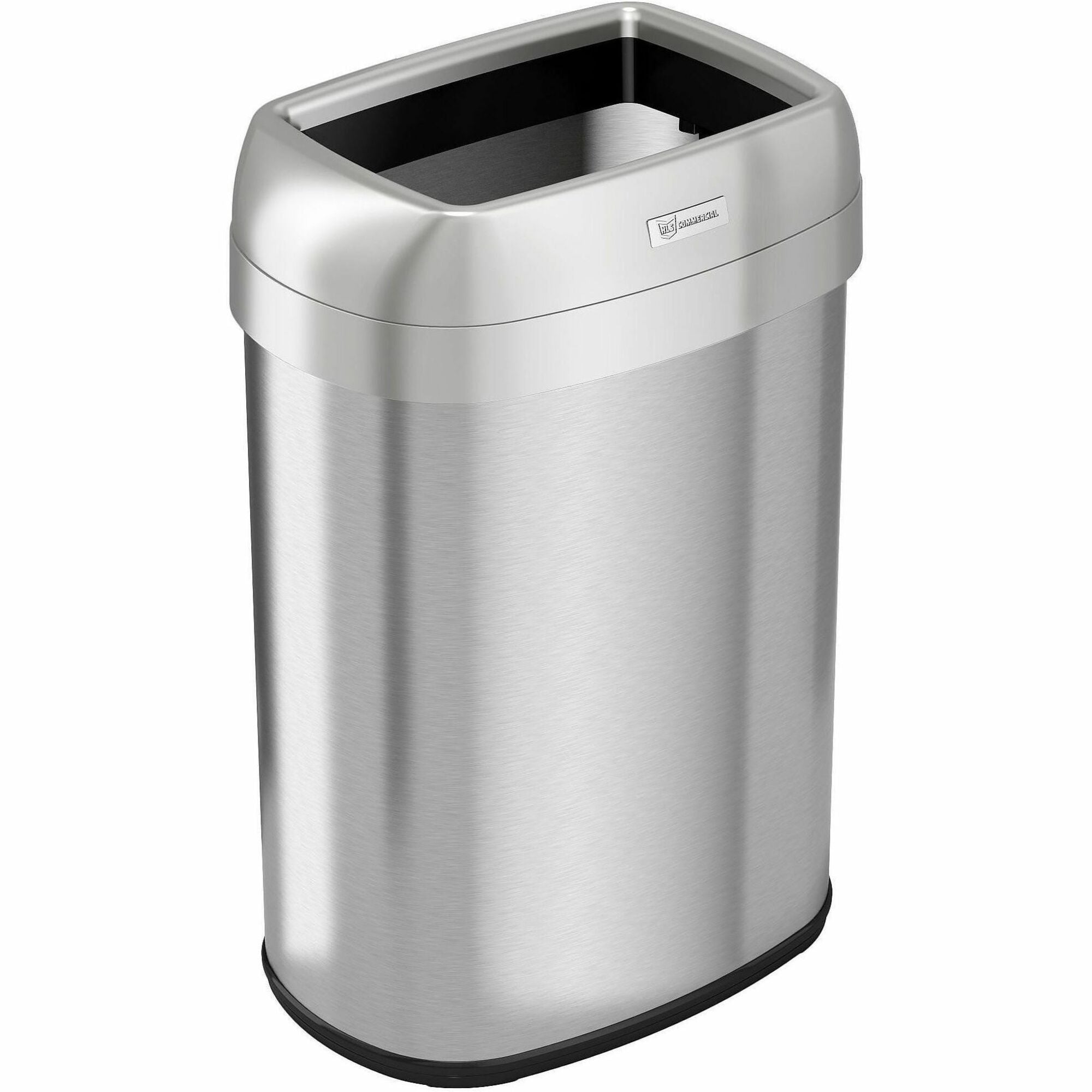 HLS Commercial Stainless Steel Open Top Trash Can - 13 gal Capacity - Elliptical - Manual - Heavy Duty, Fingerprint Resistant, Bacteria Resistant, Vented, Handle, Easy to Clean - 24.3" Height x 11.5" Width - Stainless Steel, ABS Plastic - Gray - 1 Ea