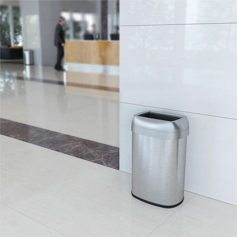 HLS Commercial Stainless Steel Open Top Trash Can - 13 gal Capacity - Elliptical - Manual - Heavy Duty, Fingerprint Resistant, Bacteria Resistant, Vented, Handle, Easy to Clean - 24.3" Height x 11.5" Width - Stainless Steel, ABS Plastic - Gray - 1 Ea