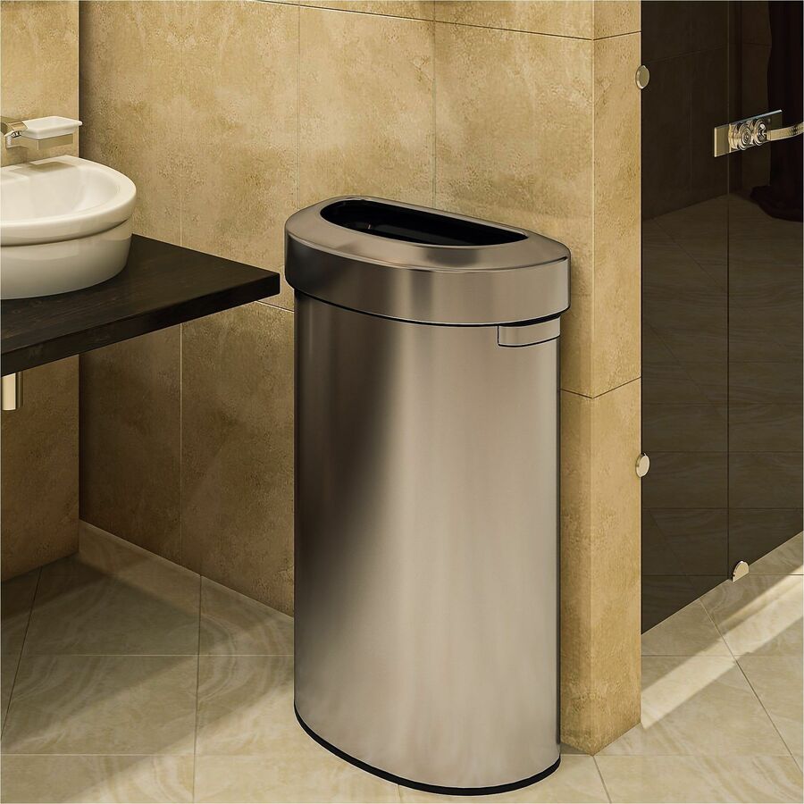 HLS Commercial Semi-Round Open Top Trash Can - 23 gal Capacity - Half-round - Fingerprint Proof, Smudge Resistant, Durable, Handle - 33" Height x 12.4" Width x 19.8" Depth - Stainless Steel - Silver - 1 Each