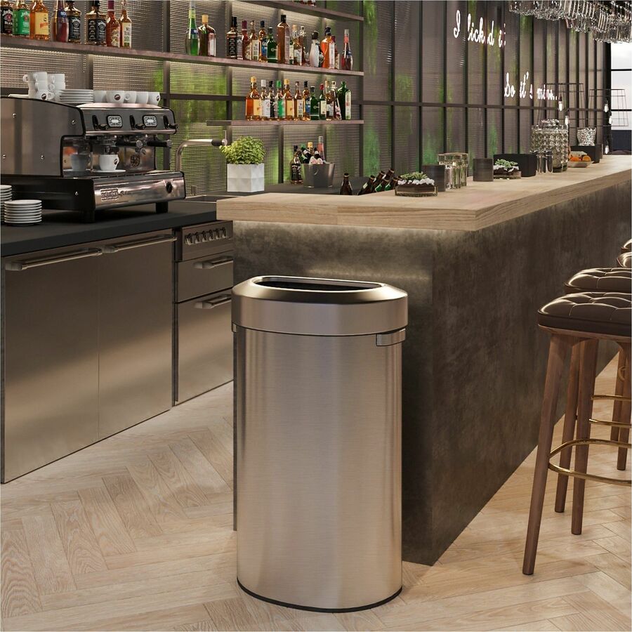 HLS Commercial Semi-Round Open Top Trash Can - 23 gal Capacity - Half-round - Fingerprint Proof, Smudge Resistant, Durable, Handle - 33" Height x 12.4" Width x 19.8" Depth - Stainless Steel - Silver - 1 Each