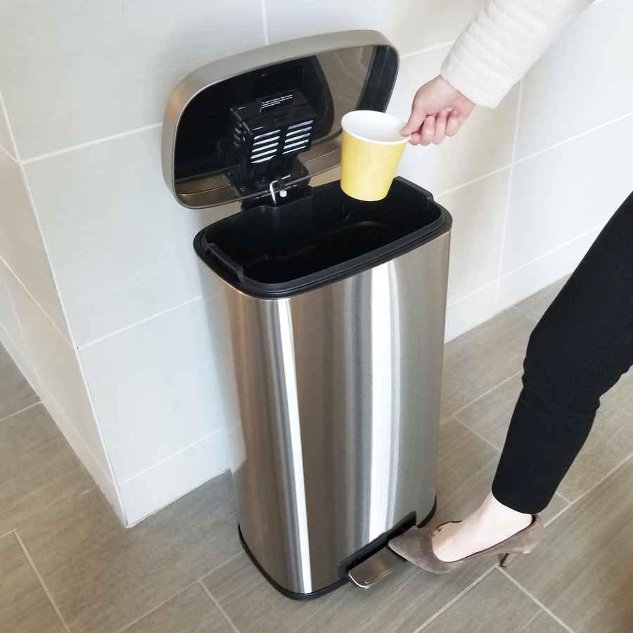 hls-commercial-stainless-steel-soft-step-trash-can-8-gal-capacity-fire-resistant-smooth-pedal-control-fingerprint-resistant-smudge-resistant-lid-locked-rubber-feet-handle-non-skid-removable-inner-bin-248-height-x-135-width-stain_hlchlss08r - 3