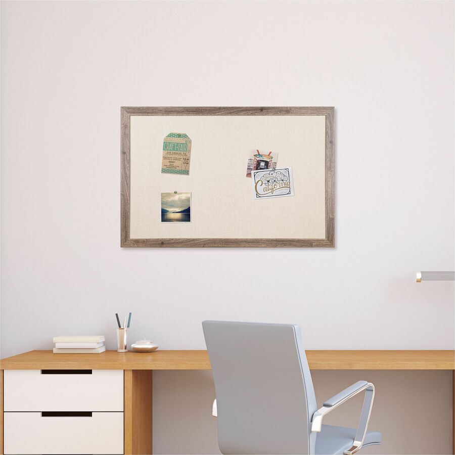 U Brands Linen Bulletin Board, 35" X 23" , Rustic Wood Frame - 35" Height x 23" Width - Tan Linen Surface - Self-healing, Durable, Mounting System, Tackable, Sturdy, Damage Resistant - 1