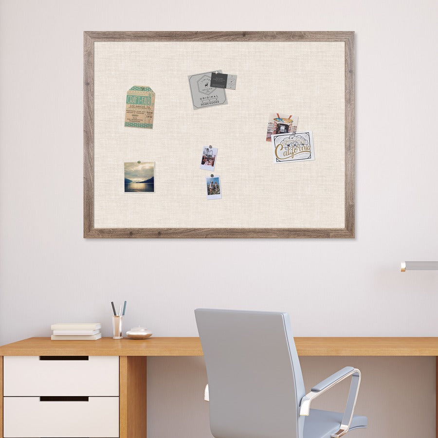 U Brands Linen Bulletin Board, 47" X 35" , Rustic Wood Frame - 47" Height x 35" Width - Tan Linen Surface - Self-healing, Durable, Mounting System, Tackable, Sturdy, Damage Resistant- 1