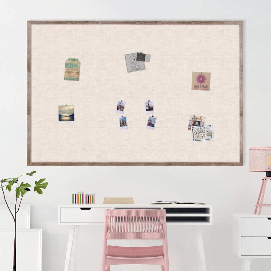 U Brands Linen Bulletin Board, 72" X 47" , Rustic Wood Frame - 72" Height x 47" Width - Tan Linen Surface - Self-healing, Durable, Mounting System, Tackable, Sturdy, Damage Resistant - 1