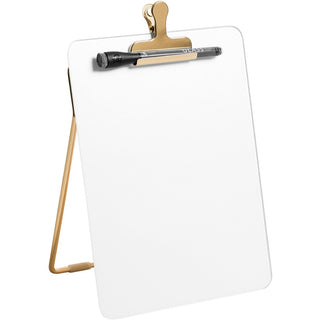 U Brands Glass Dry-Erase Desktop Easel, Tempered Glass, Gold Metal Stand, Removable Clip - Tempered Glass - Rectangle - Vertical - 1 Each