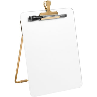 U Brands Glass Dry-Erase Desktop Easel, Tempered Glass, Gold Metal Stand, Removable Clip - Tempered Glass - Rectangle - Vertical - 1 Each