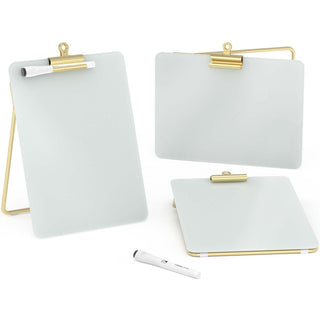 U Brands Glass Dry-Erase Desktop Easel, Tempered Glass, Gold Metal Stand, Removable Clip - Tempered Glass - Rectangle - Vertical - 1 Each