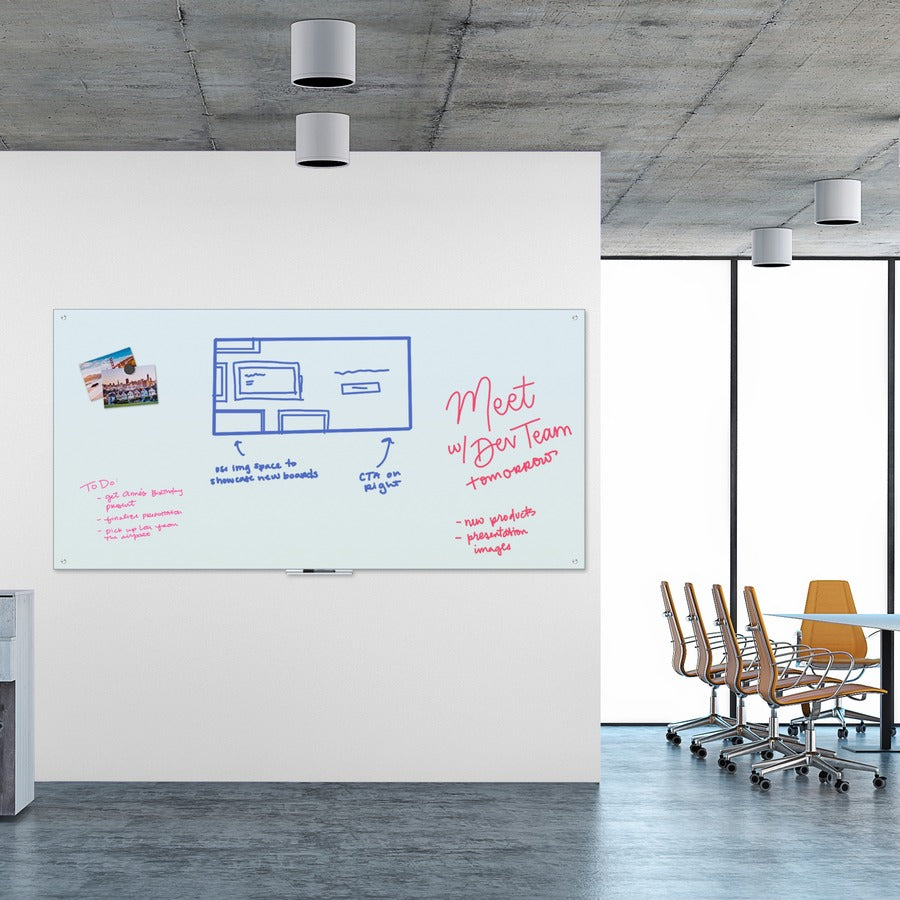 Glass Dry Erase Board, 96 x 47, White Surface