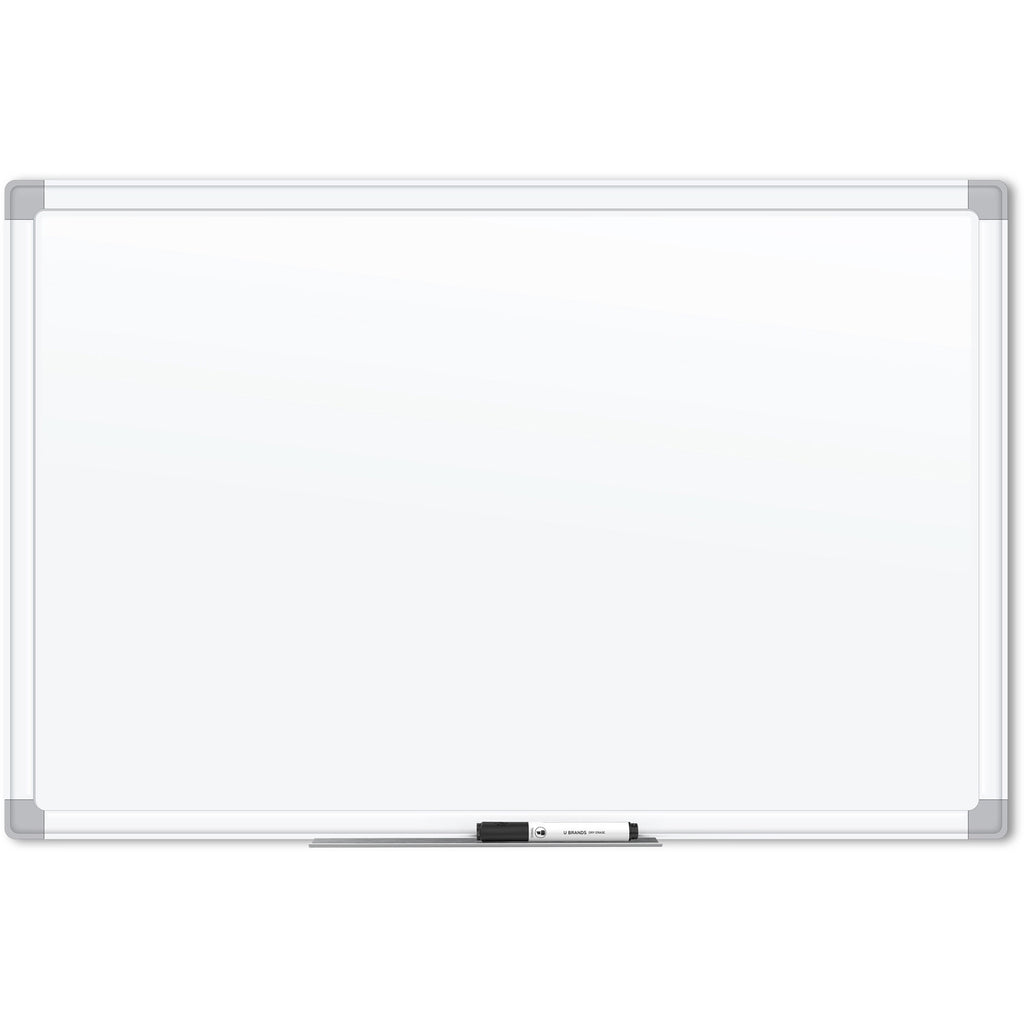 U Brands White Aluminum Framed Magnetic Porcelain Steel Board, 48" X 36" - 48" (4 ft) Width x 36" (3 ft) Height - White Porcelain Steel Surface - White Aluminum Frame - Rectangle - Horizontal/Vertical - 1